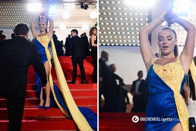 У Каннах грубо обійшлися з українкою, яка облила себе штучною кровʼю. Фото