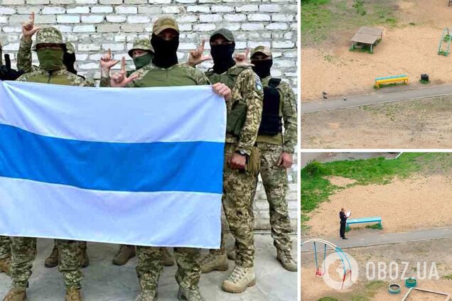 Диверсія на диверсії: у російському Омську синьо-жовті лавки перефарбували в колір легіону 'Свобода Росії'. Фото