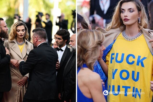 Супермодель Байкова пришла на Каннский кинофестиваль в футболке Fuck you Putin: ее окружили охранники. Фото и видео