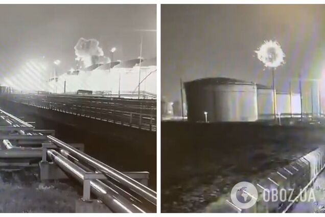 Дронов было два: момент ночной атаки на нефтебазу в порту Тамани попал на видео