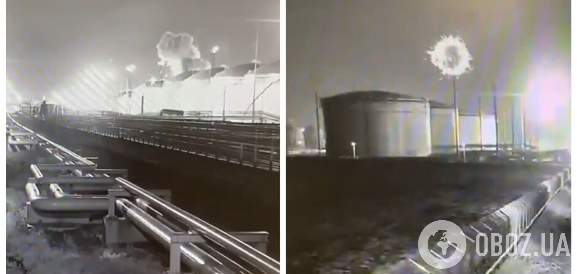 Дронів було два: момент нічної атаки на нафтобазу в порту Тамані потрапив на відео
