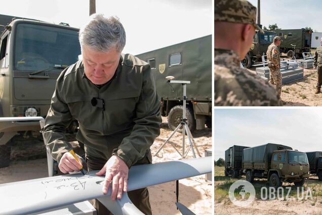 Порошенко передал артиллеристам на фронт комплекс БПЛА Poseidon и автомобильную технику. Фото