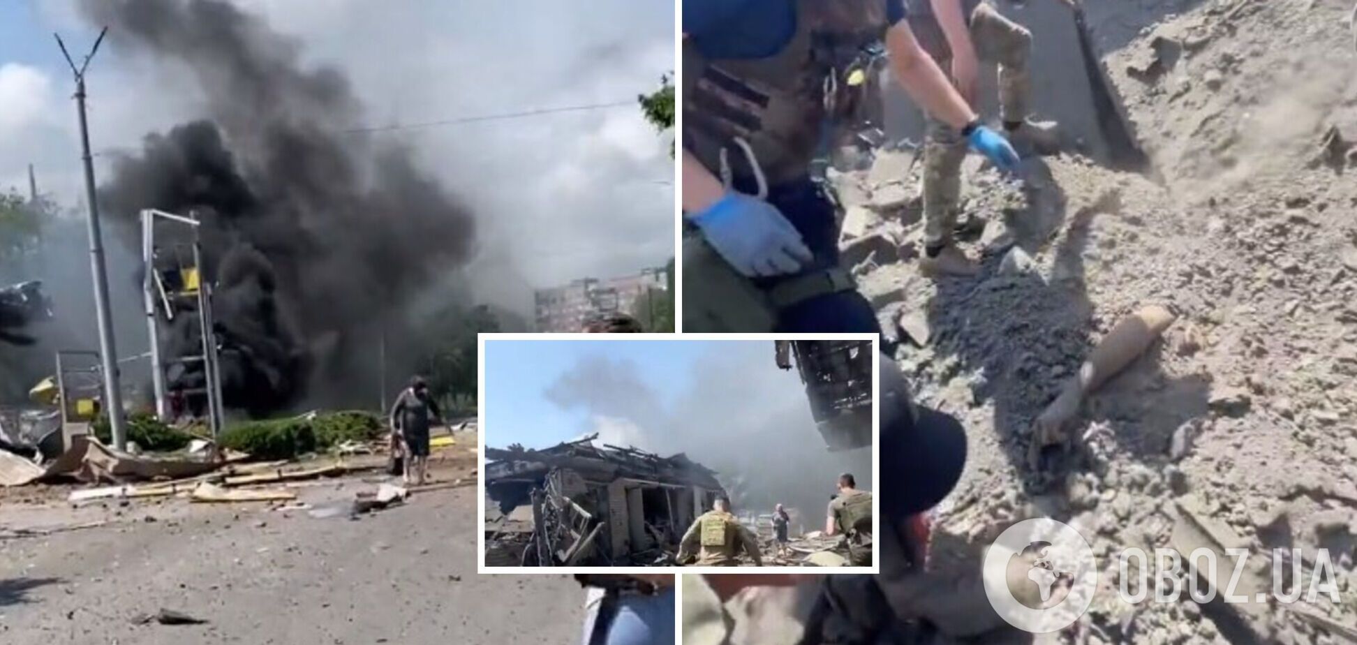Из-под завалов спасали мужчину: в сеть попало видео первых минут после авиаудара РФ по АЗС в Торецке