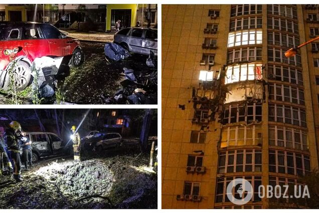 Повреждены авто и жилой дом: в результате падения обломков дронов в Киеве пострадали пять человек. Фото