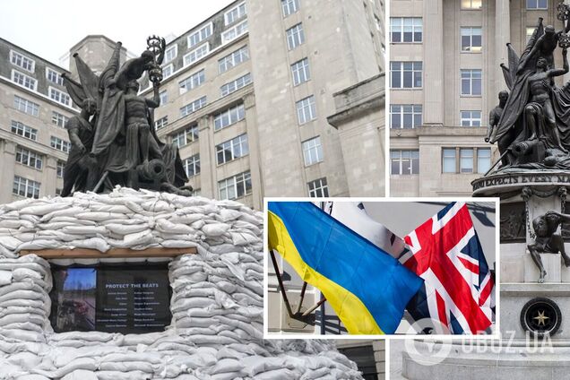 В знак солидарности с Украиной: в Ливерпуле обложили мешками с песком памятник. Видео