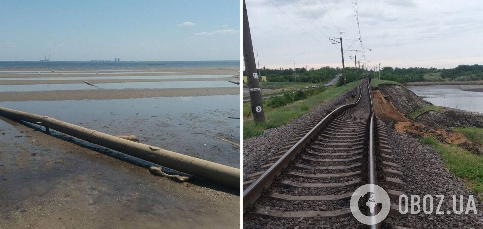 Возле Никополя просело железнодорожное полотно: в 'Укрзалізниці' показали последствия подрыва Каховской ГЭС. Фото