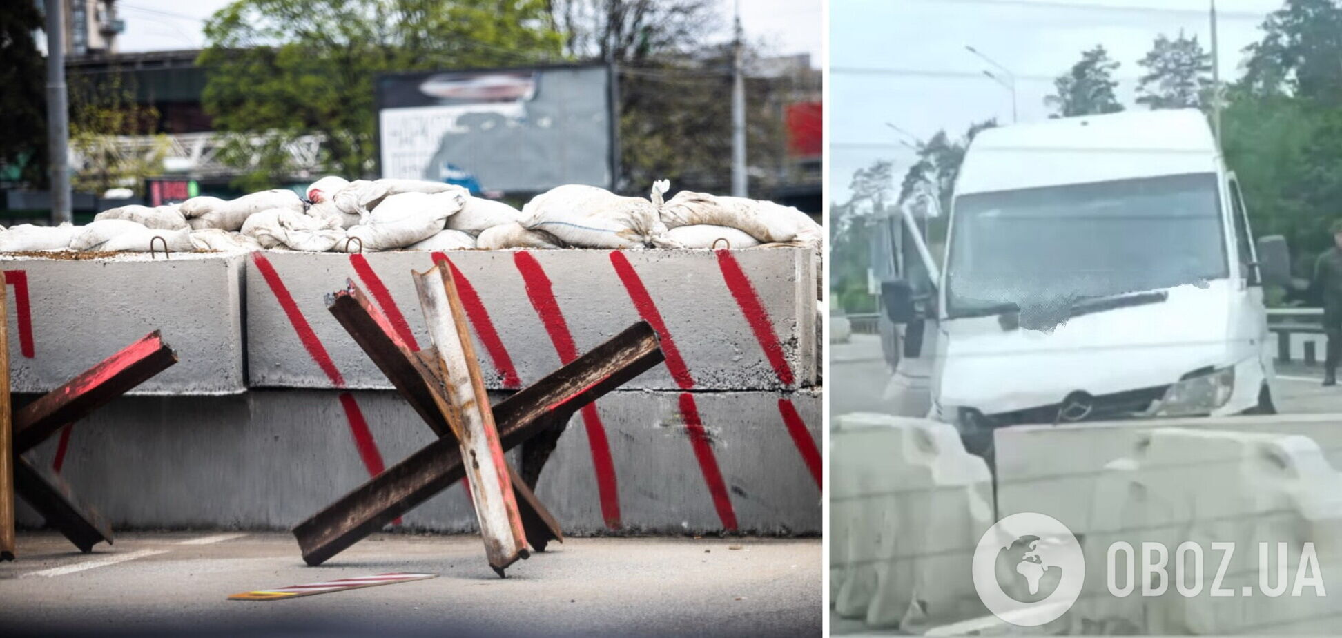 Маршрутка протаранила блокпост