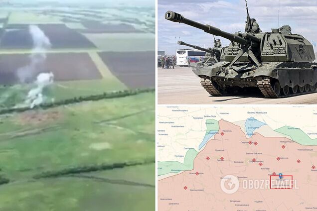 Три гаубиці 'Мста-С' окупантів вибухнули одночасно після прямих влучань HIMARS. Відео