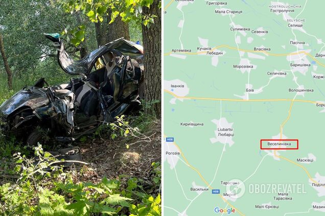 Страшна ДТП на Київщині: авто в'їхало в дерево, водійка загинула, четверо дітей травмовані. Фото