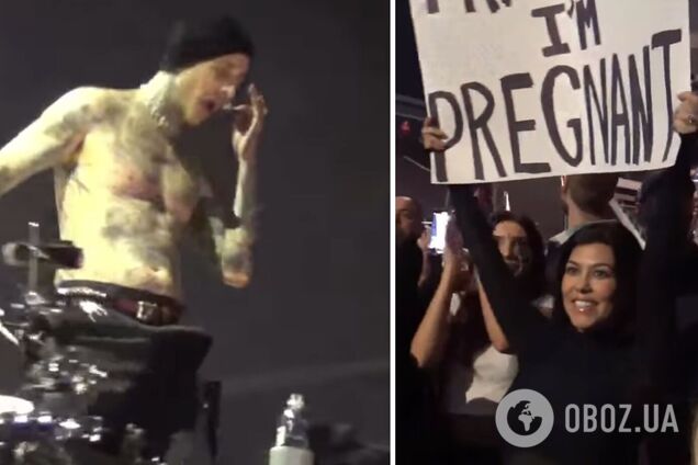 44-летняя Кортни Кардашьян с плакатом 'я беременна' довела мужа до слез на концерте. Трогательное видео