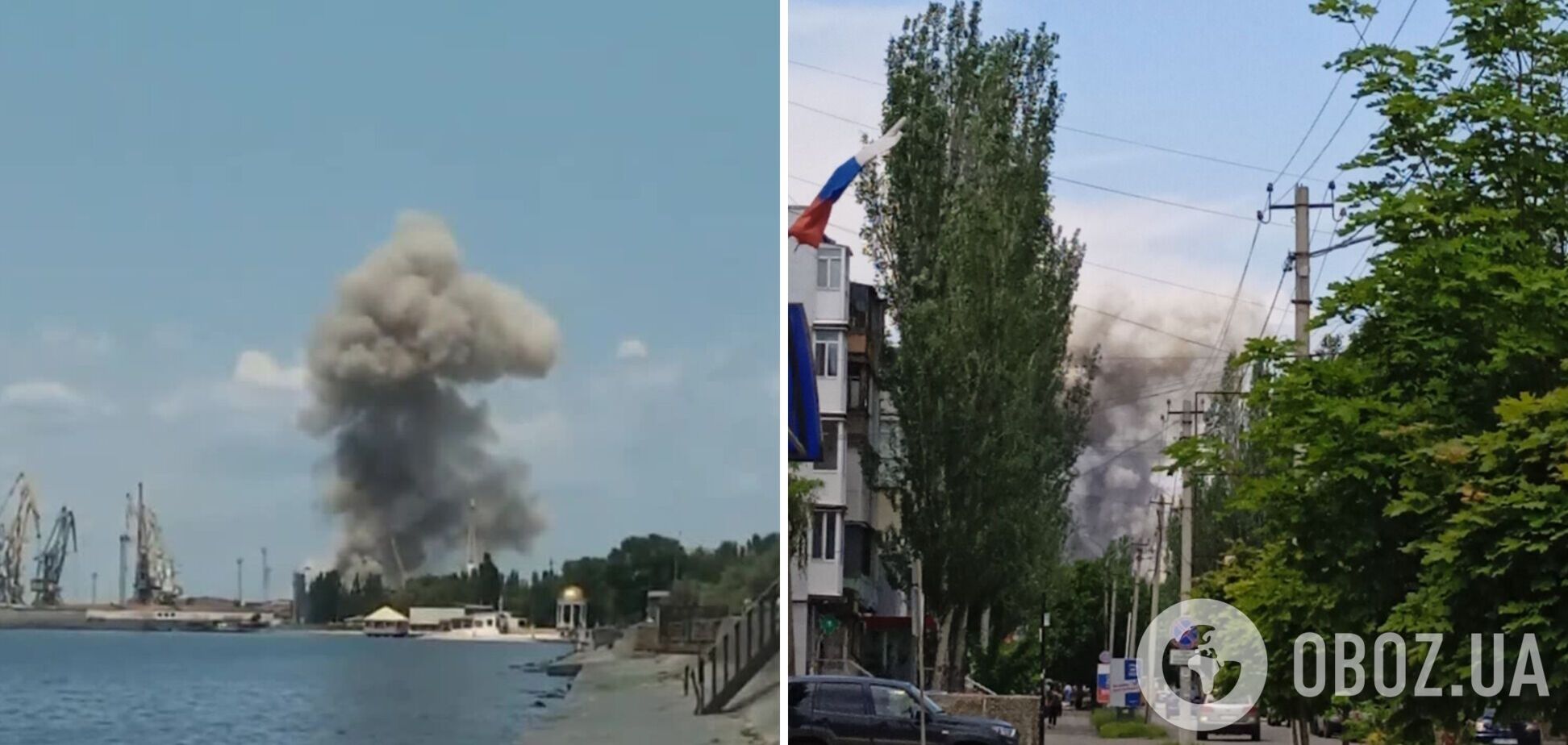 В окупованому Бердянську 'бавовна', піднявся дим: місцеві кажуть про звуки вибухів у районі порту. Фото