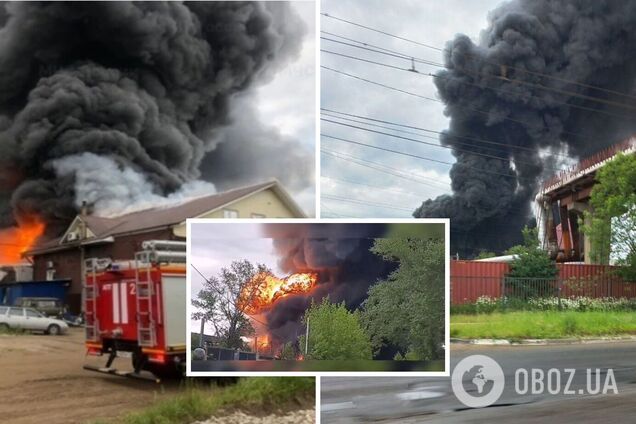 В российком Ярославле вспыхнул мощный пожар на складе, валит черный дым. Фото