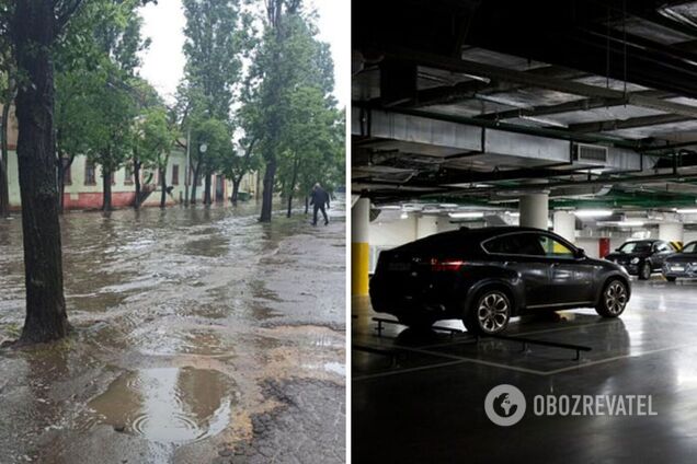 В Киеве из-за аномального ливня элитные авто затопило прямо в подземных паркингах. Видео