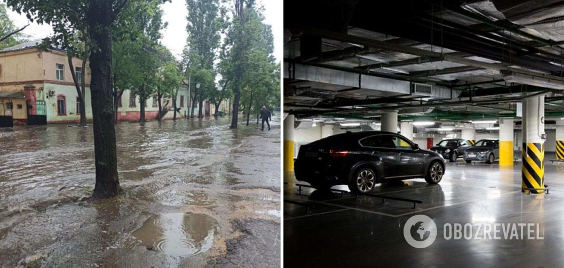 В Киеве из-за аномального ливня элитные авто затопило прямо в подземных паркингах. Видео