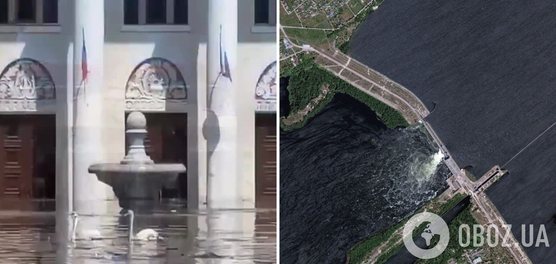 У Новій Каховці біля Палацу культури через затоплення внаслідок підриву ГЕС плавають лебеді. Відео