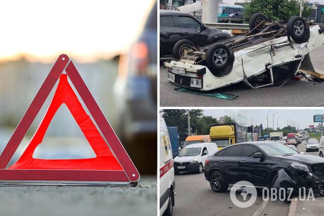 В результате аварии ВАЗ перевернулся на крышу