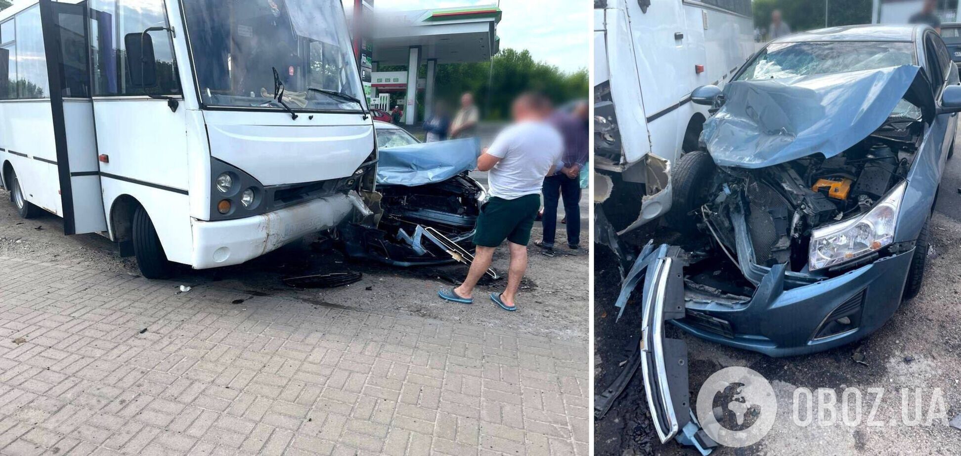 Столкнулись легковушка и маршрутный автобус