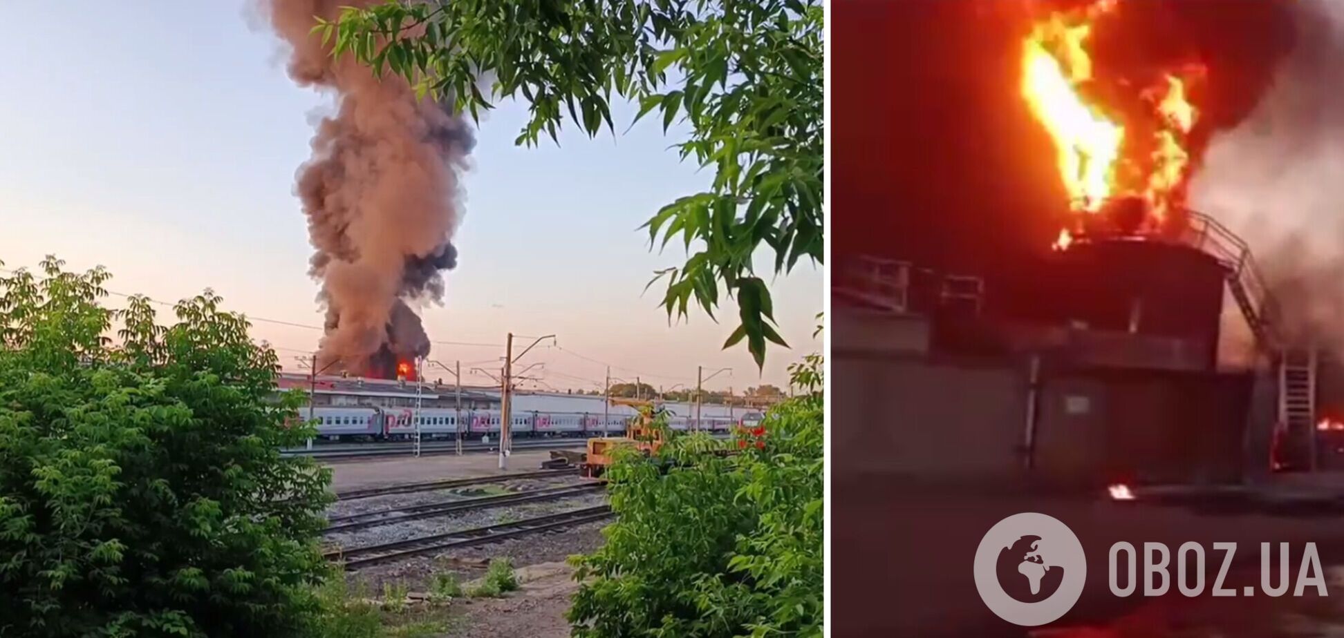 Пожежа на залізничній станції в російській Уфі: горять цистерни з паливом і склад ПММ. Фото і відео