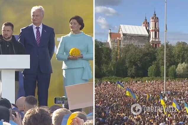 'Ніколи й нікому не можна озиратися на Москву': Зеленський виступив на головній площі Вільнюса