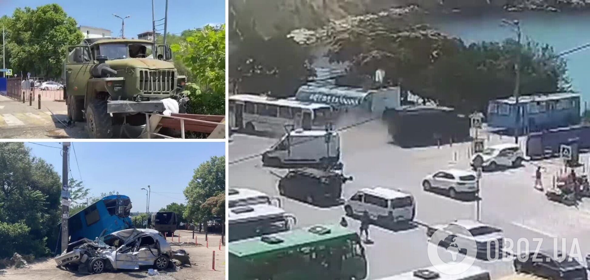 У Севастополі вантажівка окупантів розчавила пішохода, зім'яла авто і влетіла в тролейбус: момент смертельної ДТП потрапив на відео