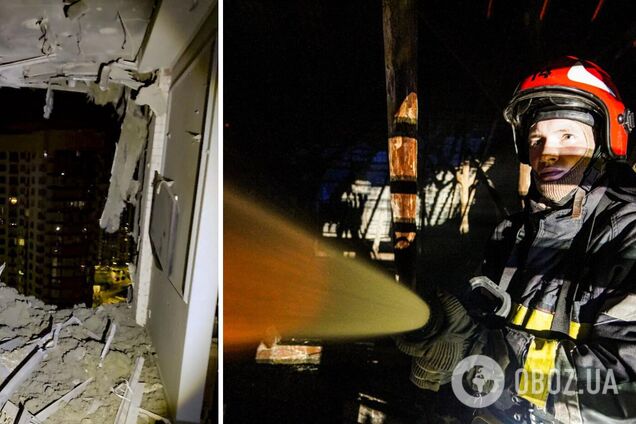 Обломки упали в пяти районах: в ГСЧС показали новые фото последствий атаки 'Шахедов' на Киев