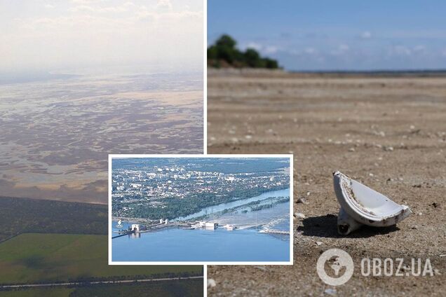 Местность превратилась в пустыню: как выглядит Каховское водохранилище после теракта оккупантов. Фото с высоты