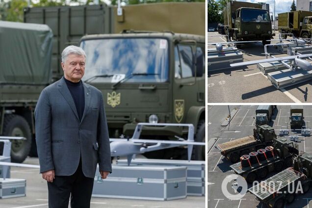 Порошенко їде на фронт з новою партією тягачів, вантажівок та БПЛА. Фото та відео