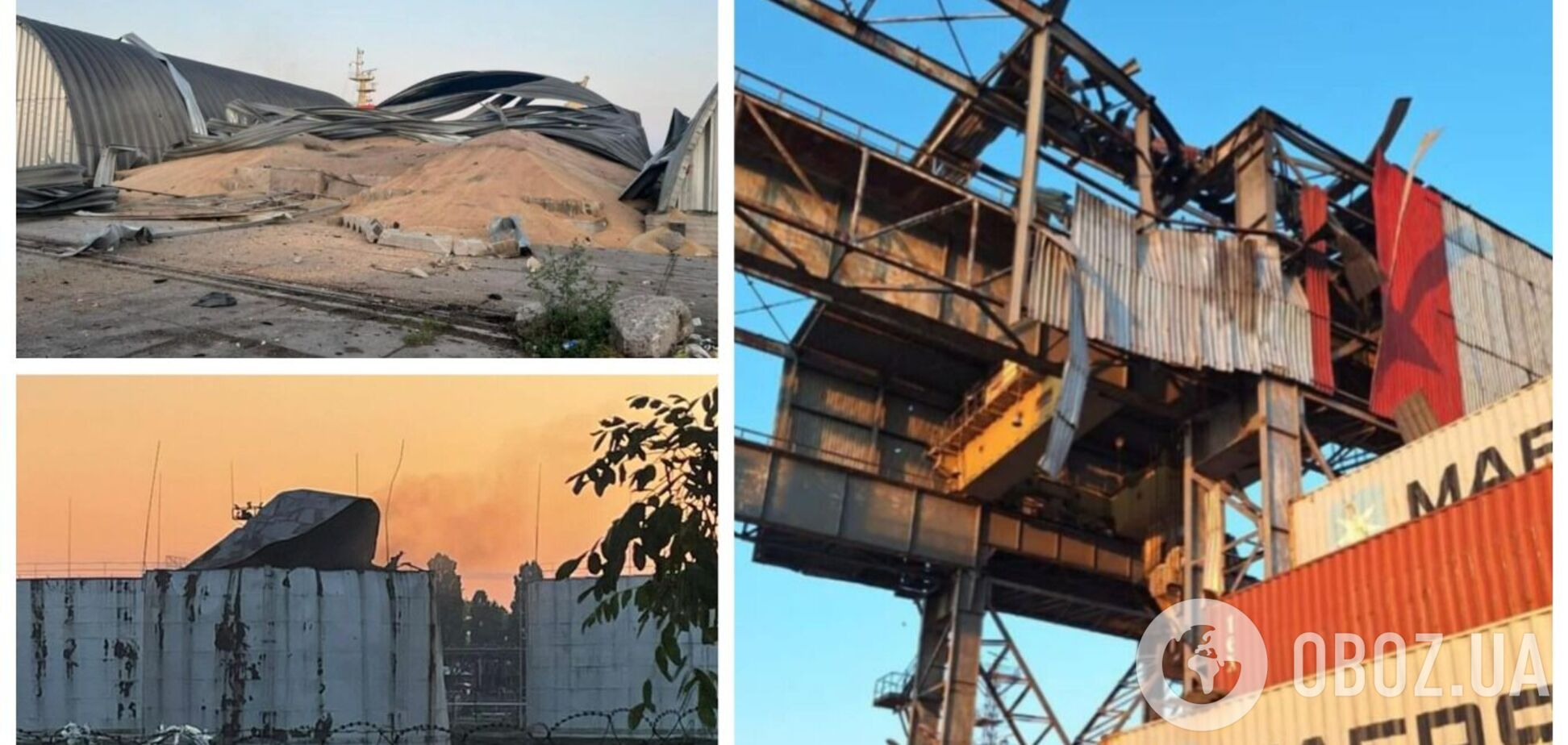 Оккупанты ночью атаковали портовую инфраструктуру Дуная в Одесской области: разрушен ангар с зерном, есть пострадавшие. Фото