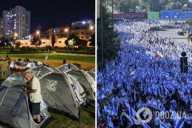 В Иерусалиме под парламентом сотни противников судебной реформы Нетаньяху поставили палатки. Фото и видео