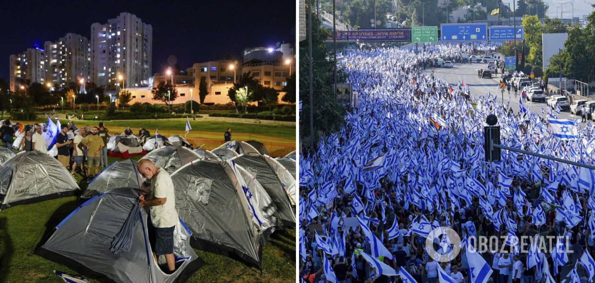 У Єрусалимі під парламентом сотні противників судової реформи Нетаньягу поставили намети. Фото і відео