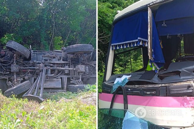 На Полтавщині зіткнулися рейсовий автобус і вантажівка: водій загинув на місці. Фото