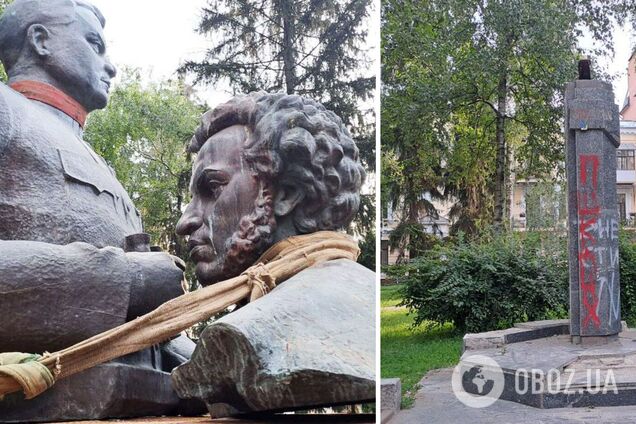 В Полтаве демонтировали памятники Ватутину и Пушкину. Фото и видео