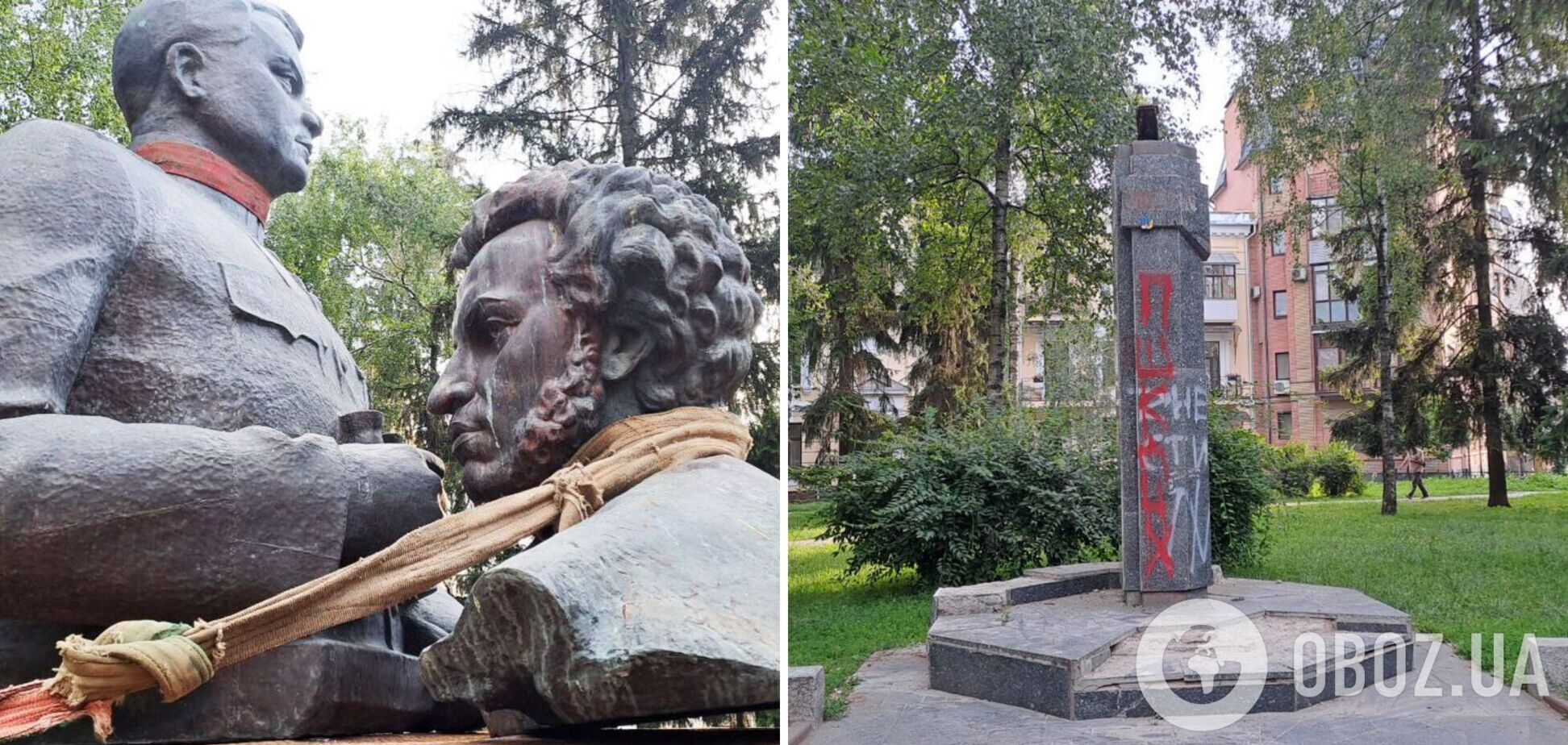 В Полтаве демонтировали памятники Ватутину и Пушкину. Фото и видео