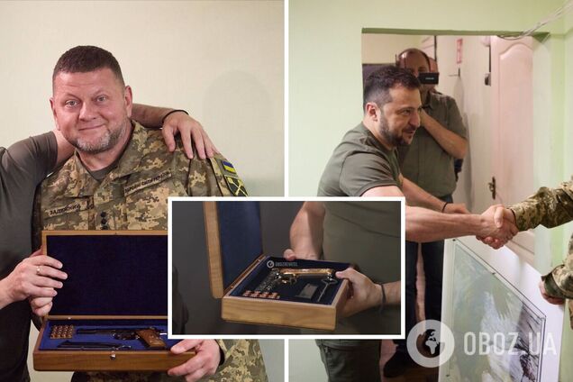 Зеленський нагородив Залужного іменною зброєю, Сирському подарував картину. Відео