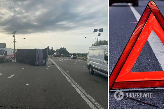 На Київщині через зіткнення з авто перекинувся автобус: 9 постраждалих. Фото