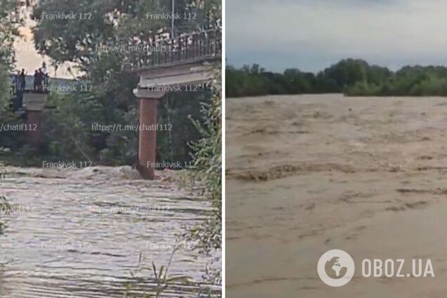 В Ивано-Франковске вызванное дождями наводнение смыло пешеходный мост. Фото и видео