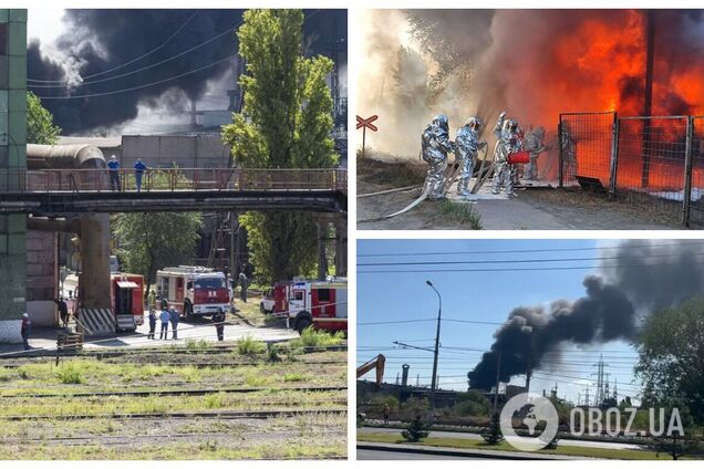 В Волгограде вспыхнул мощный пожар на заводе 'Красный Октябрь', поднялась стена огня и дыма. Видео