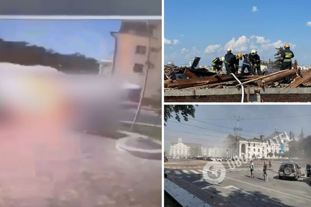 Как выглядел момент удара ракеты РФ по центру Чернигова: видео с камеры наблюдения