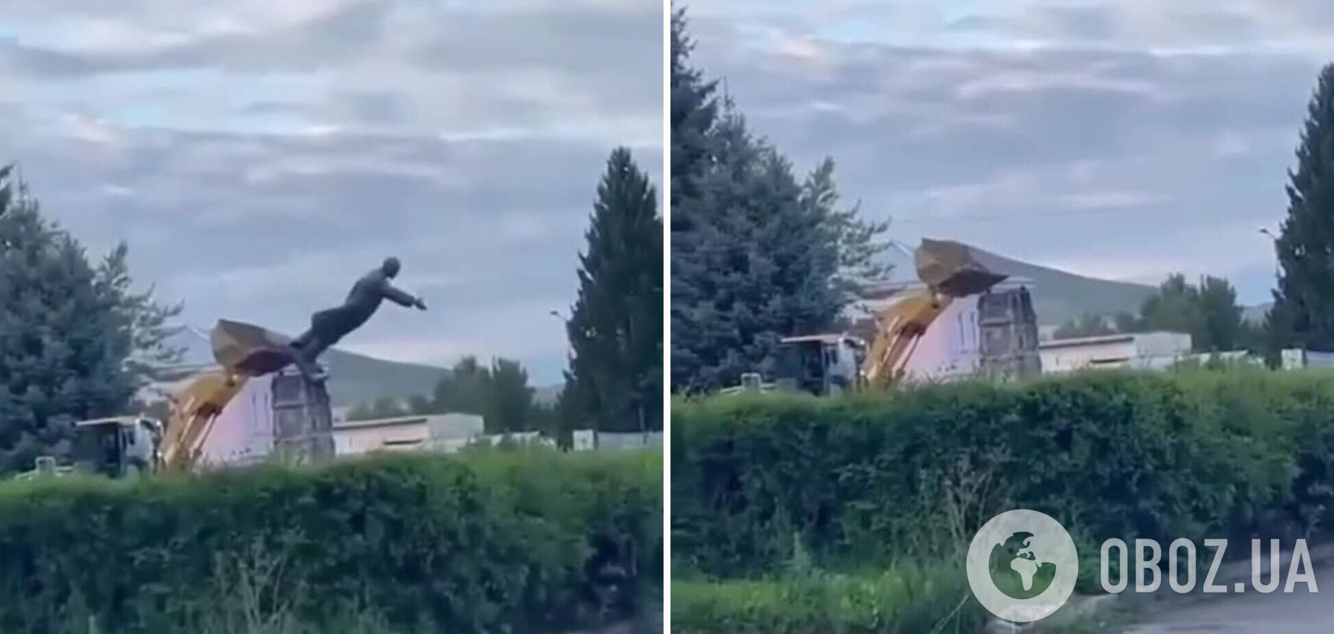В Казахстане случайно уронили памятник Ленину. Видео