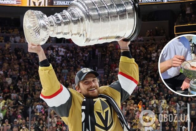 Чемпіон НХЛ з'їв із Кубка Стенлі український борщ. Фотофакт