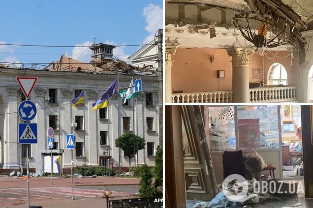 Обломки разбросаны повсюду: в сети показали кадры изнутри драмтеатра в Чернигове, куда попала ракета РФ. Видео