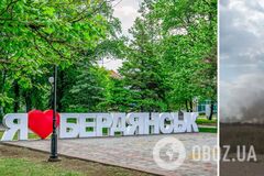 В оккупированном Бердянске раздались взрывы: горит место дислокации российских военных. Видео