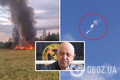 Падение самолета Пригожина попало на видео