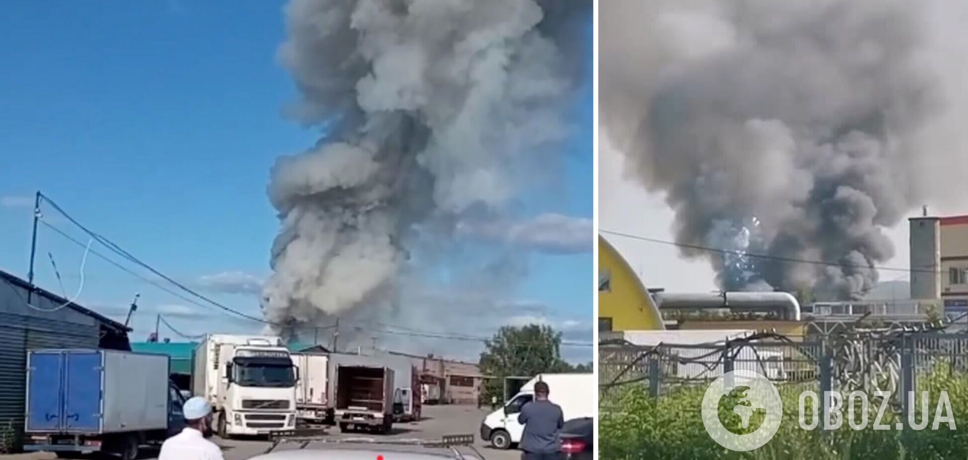 В российском Кемерово вспыхнул большой пожар на складе пиротехники: здание упало. Видео