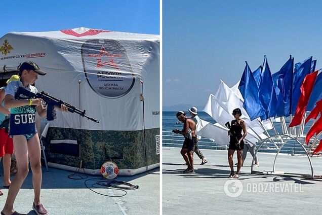 С пляжа – на войну: оккупанты установили 'мобилизационный пункт' на набережной Алушты. Фото