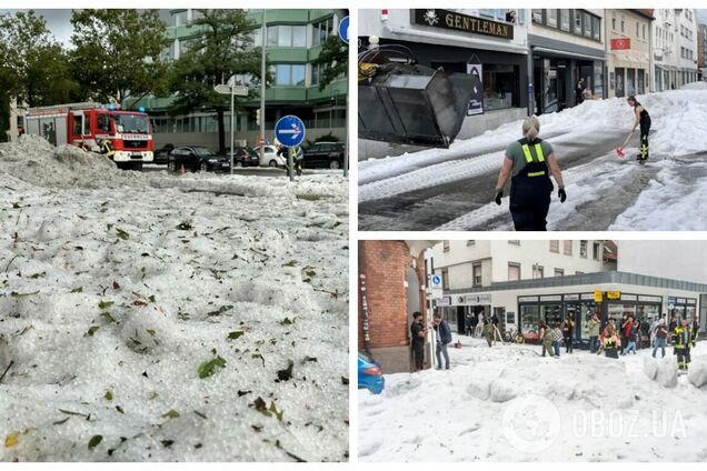 В Германии выпало до 30 см града: пришлось задействовать снегоуборочную технику. Фото и видео