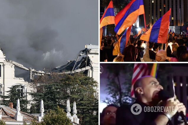 'Искренне поздравляем Россию с уничтожением штаба ЧФ': армянские митингующие передали Путину 'привет'. Видео