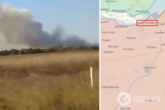 У районі окупованої Нової Каховки на Херсонщині згорів склад армії РФ. Відео