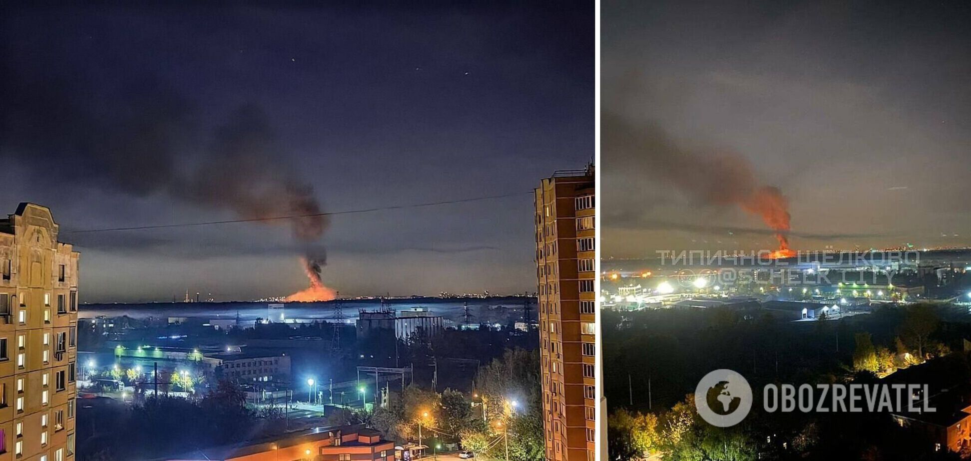 В Подмосковье раздался мощный взрыв: горит аэродром 'Чкаловский'. Фото