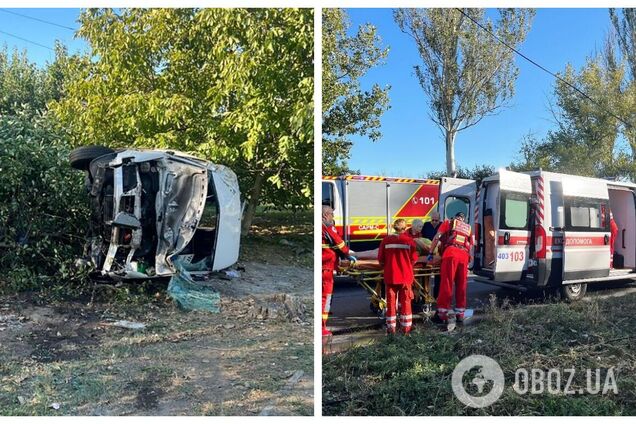 В Запорожье маршрутка с пассажирами влетела в столб и перевернулась: много пострадавших. Фото